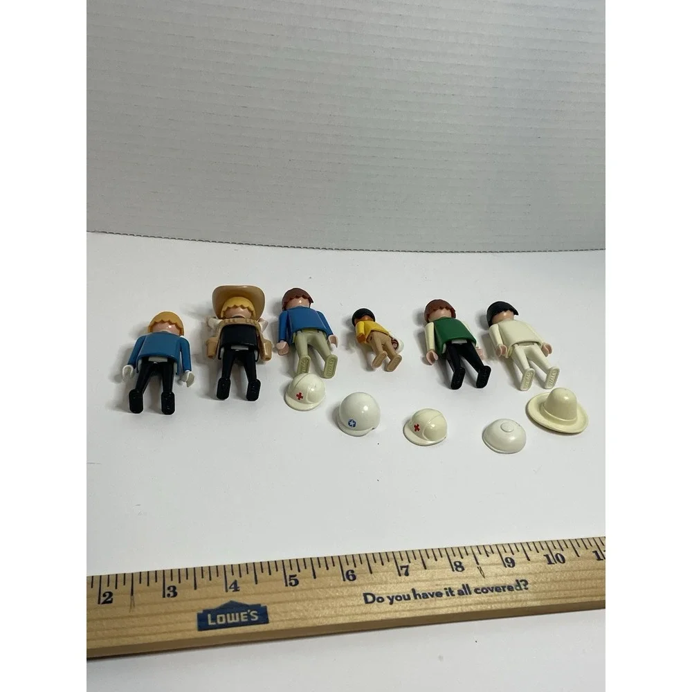 Vintage Playmobil Action Figure Lot Of 6 Figures And 6 Hats
